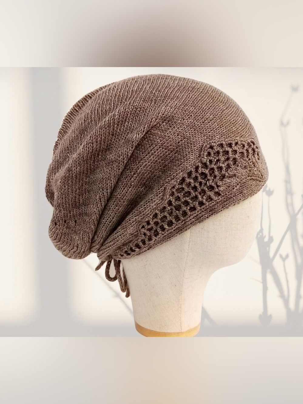 🌸 Handmade, Knit Slouchy Beanie Linen/ Silk/ Cashmere blend wool